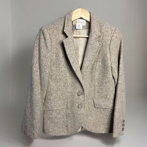 Collegian of California Vtg Tweed Blazer 3/4 Wool Blend Neutral Beige Tan Classy